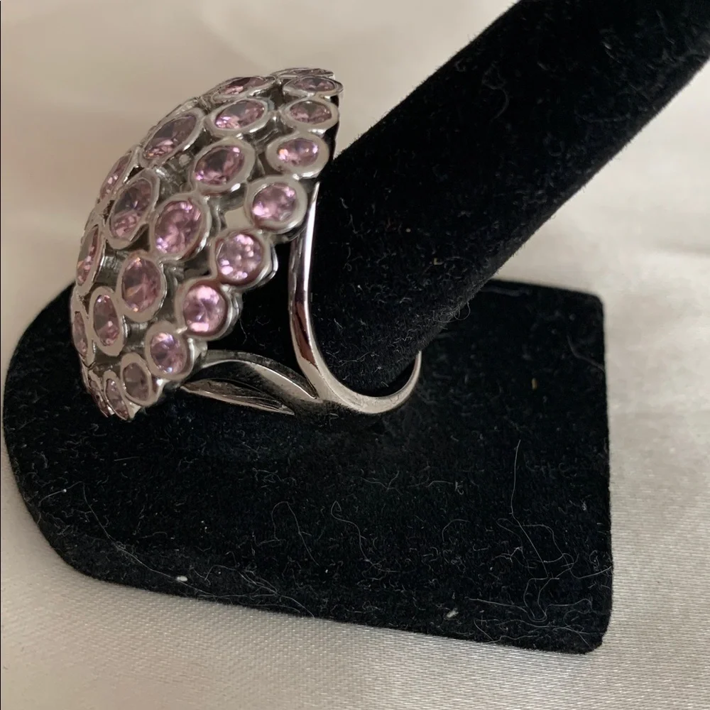 Sterling Sliver Dome Ring with Pink Gemstones